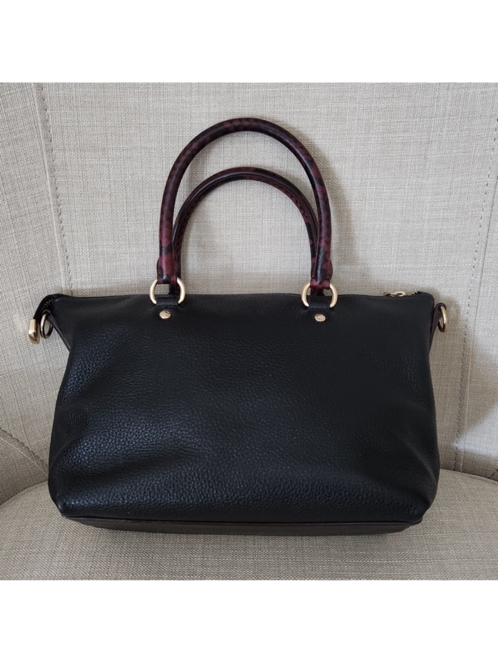 Coach Mini Emma Black Leather Satchel with Dark Brown Trim and Crossbody Strap - Picture 6 of 12